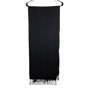 Thomas Burberry Vintage 100% Lambswool Black Scarf With Fringe Made In England